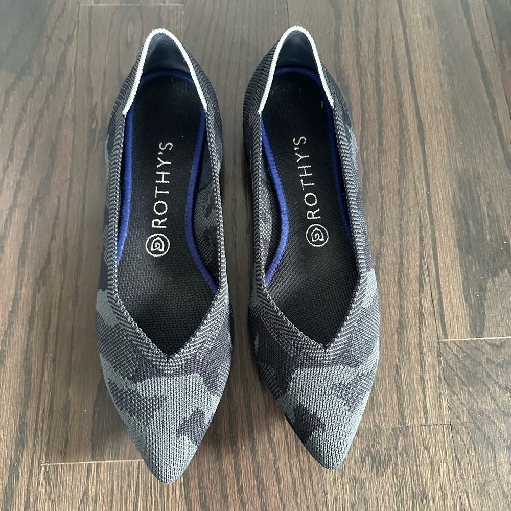 Rothy's Black Flats with Textured Fabric and Pointed Toe Design